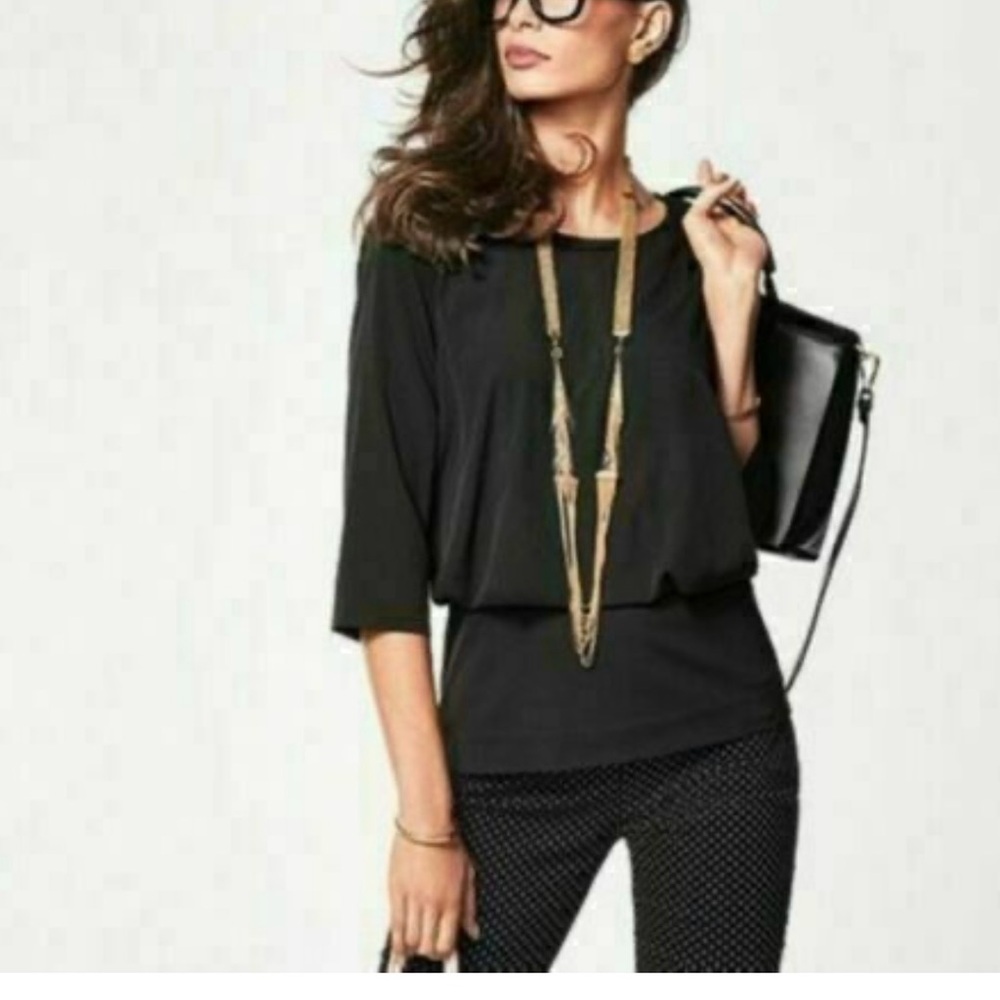 Cabi Black Indulgence Blouse Split Back Banded Wa… - image 1